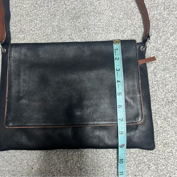 Bruno Rossi Purse Black Brown Soft Leather Bag Crossbody Fold Over Top Italy